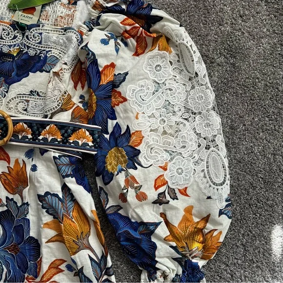 Farm Rio flowers lace jumpsuits summer flowers romper NWT - Picture 5 of 9